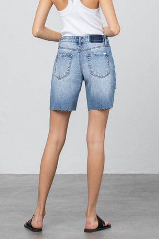 Ripped Raw Hem Bermuda Denim Shorts - Just Believe Boutique