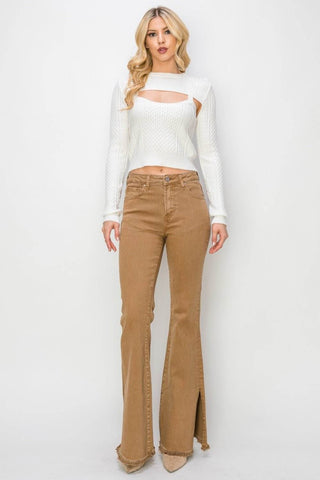 RISEN Bailey Full Size High Waist Side Slit Flare Jeans - Just Believe Boutique
