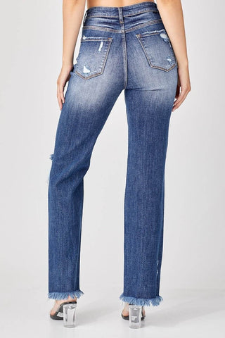 Risen Full Size Raw Hem Distressed Straight Jeans - Just Believe Boutique