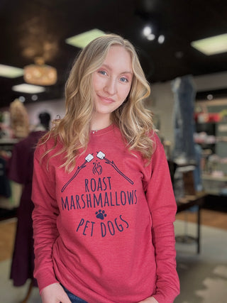 Roast Marshmallows, Pet Dogs Sweatshirt – Red – model photo