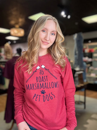 Roast Marshmallows, Pet Dogs Sweatshirt – Red – model photo