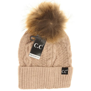 C.C. Beanie - Ribbed Cuff Fur Pom CC Beanie