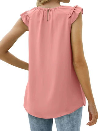 Ruffle Round Neck Blouse - Just Believe Boutique