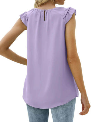 Ruffle Round Neck Blouse - Just Believe Boutique