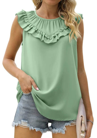 Ruffle Round Neck Blouse - Just Believe Boutique
