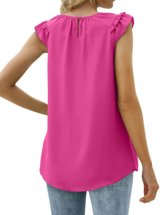 Ruffle Round Neck Blouse - Just Believe Boutique