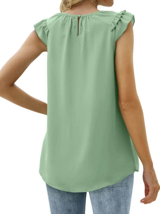 Ruffle Round Neck Blouse - Just Believe Boutique