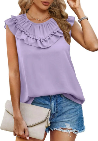 Ruffle Round Neck Blouse - Just Believe Boutique