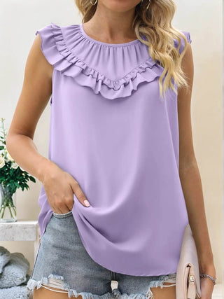 Ruffle Round Neck Blouse - Just Believe Boutique