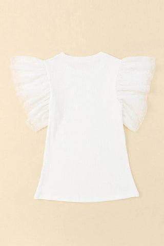 Ruffled Round Neck Cap Sleeve Blouse - Just Believe Boutique