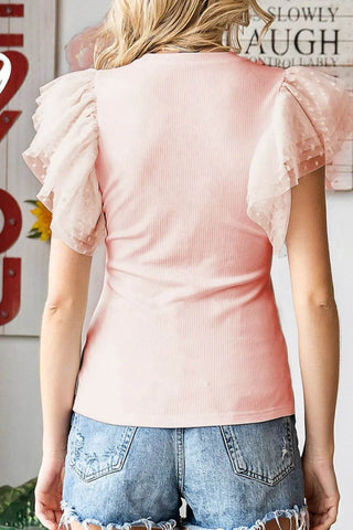 Ruffled Round Neck Cap Sleeve Blouse - Just Believe Boutique