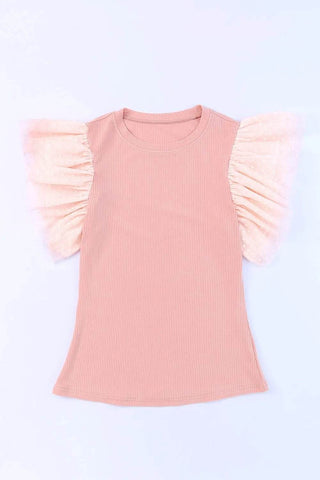 Ruffled Round Neck Cap Sleeve Blouse - Just Believe Boutique