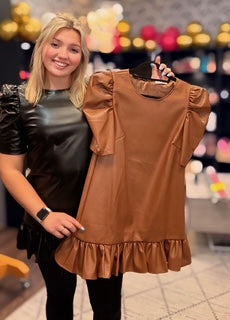 Ruffle Dress Tunic - Faux Leather Chic Style