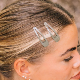TELETIES Sage It Ain't So snap clips holding hair back at the side