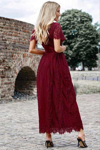Scalloped Trim Lace Plunge Dress - Just Believe Boutique
