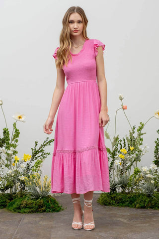 SCOOP RUFFLE MAXI DRESS: PINK - Just Believe Boutique