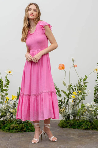 SCOOP RUFFLE MAXI DRESS: PINK - Just Believe Boutique