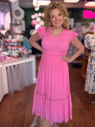 SCOOP RUFFLE MAXI DRESS: PINK - Just Believe Boutique