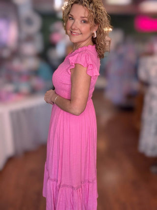 SCOOP RUFFLE MAXI DRESS: PINK - Just Believe Boutique