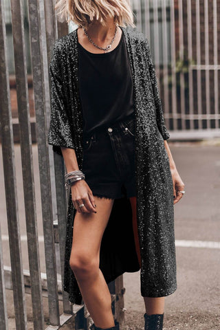 Sequin Open Front Duster Cardigan - Just Believe Boutique