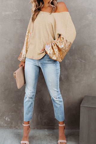 Sequin Waffle-Knit Blouse - Just Believe Boutique