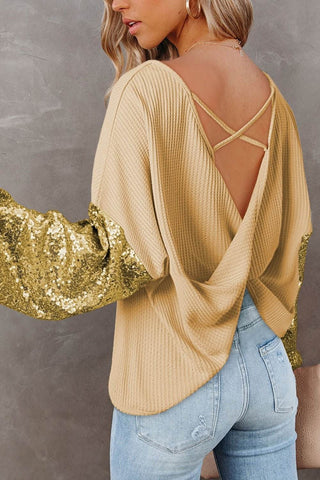 Sequin Waffle-Knit Blouse - Just Believe Boutique
