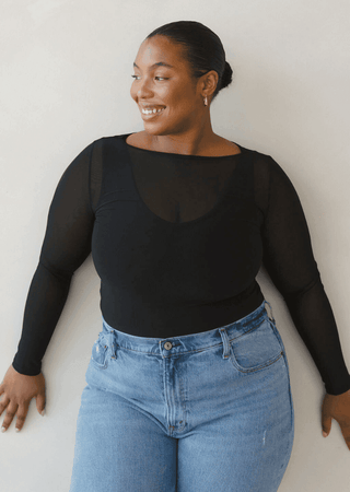 Sheer Long Sleeve Top: Curvy - Just Believe Boutique