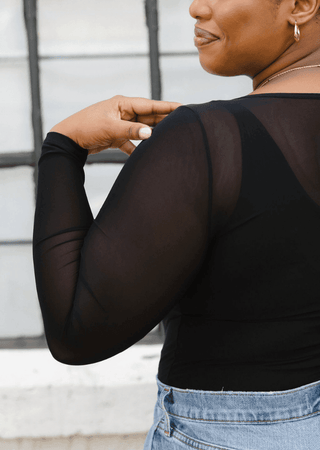 Sheer Long Sleeve Top: Curvy - Just Believe Boutique