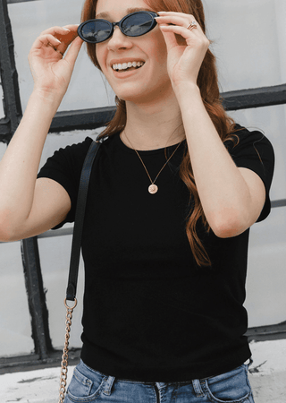Short Sleeve Waist Length Top: Black / Regular - Just Believe Boutique