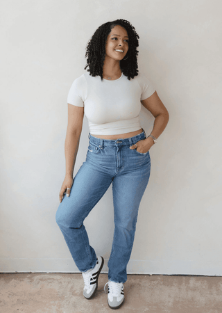 Short Sleeve Waist Length Top: White / Regular - Just Believe Boutique