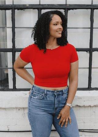 Short Sleeve Waist Length Top: White / Regular - Just Believe Boutique