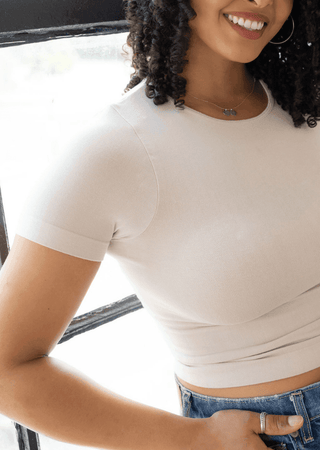 Short Sleeve Waist Length Top: White / Regular - Just Believe Boutique
