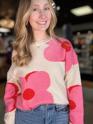 Ivory Floral Sweater – Cream – model photo