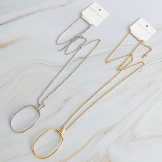 Sleek Oval Pendant Long Necklace: Gold - Just Believe Boutique