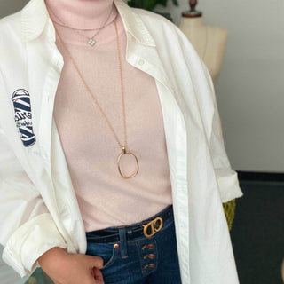Sleek Oval Pendant Long Necklace: Gold - Just Believe Boutique