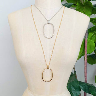 Sleek Oval Pendant Long Necklace: Gold - Just Believe Boutique