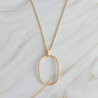 Sleek Oval Pendant Long Necklace: Gold - Just Believe Boutique