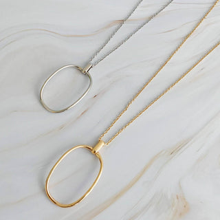 Sleek Oval Pendant Long Necklace: Gold - Just Believe Boutique