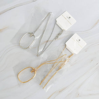 Sleek Oval Pendant Long Necklace: Silver - Just Believe Boutique