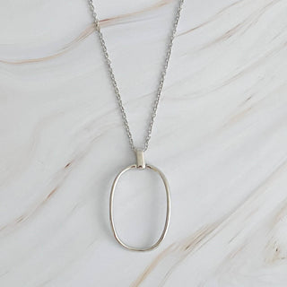 Sleek Oval Pendant Long Necklace: Silver - Just Believe Boutique