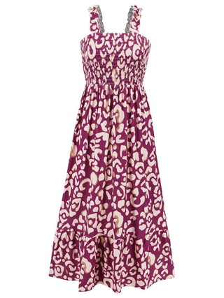 Smocked Printed Square Neck Sleeveless Dress - Just Believe Boutique