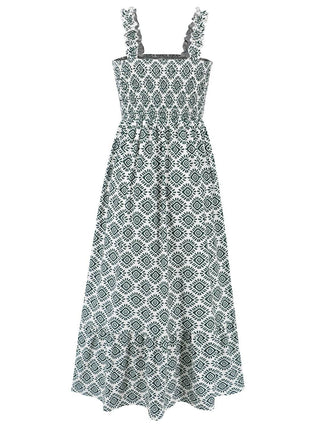 Smocked Printed Square Neck Sleeveless Dress - Just Believe Boutique
