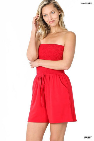 Smocked Tube Romper with Pockets - Just Believe Boutique