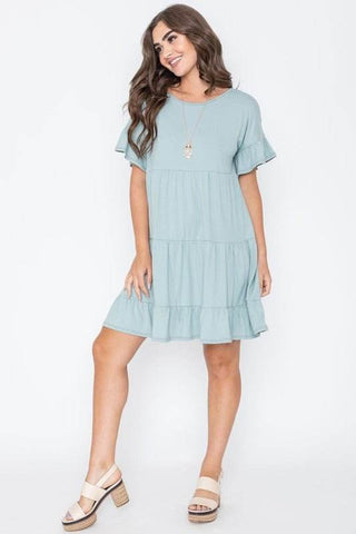 Solid Ruffle Triple Tiered Midi Dress - Just Believe Boutique