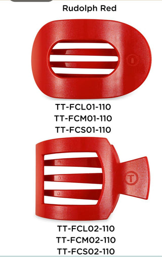 Red oval hair clip with horizontal stripe cutouts