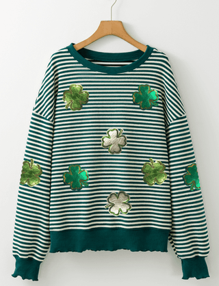 Stripe Lucky Clover Drop Shoulder Sweatshirt - Just Believe Boutique