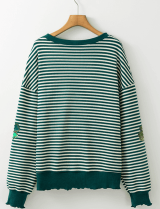 Stripe Lucky Clover Drop Shoulder Sweatshirt - Just Believe Boutique