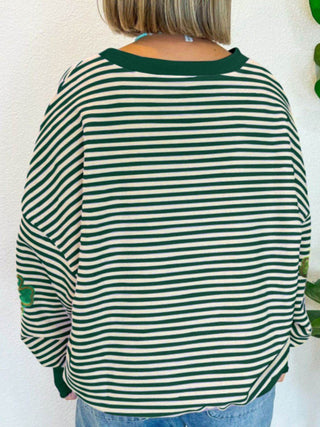 Stripe Lucky Clover Drop Shoulder Sweatshirt - Just Believe Boutique
