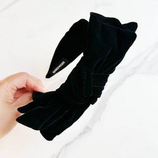 Structured Velvet Bow Headband: Black - Just Believe Boutique