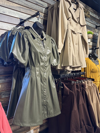 Green Pleather Cinched Waist Dress – lifestyle